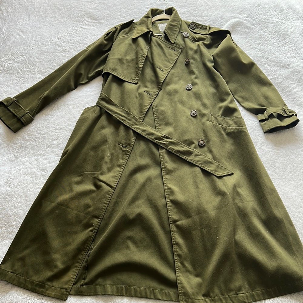 ASOS brand longline trench coat in army green size 2